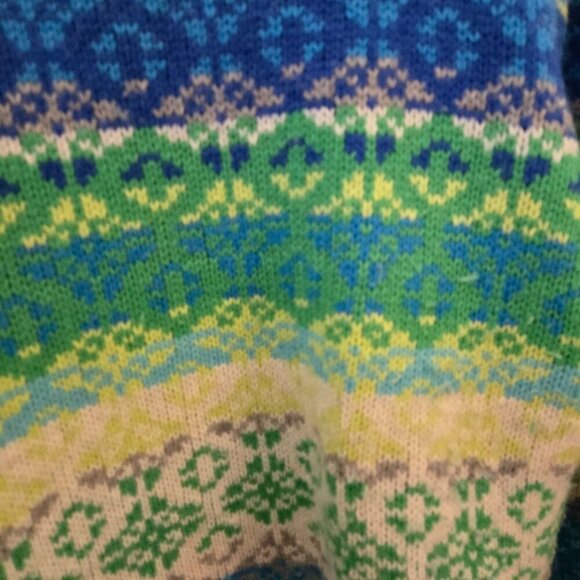 J. Jill Wool Angora Fair Isle Nordic Sweater Blue Green Size L - Picture 3 of 5